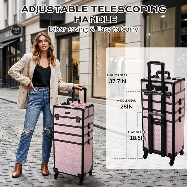 Alt view image 6 of 7 - Byootique Large Rolling Makeup Case on Wheels 4in1 Cosmetology Art Deco Bloom