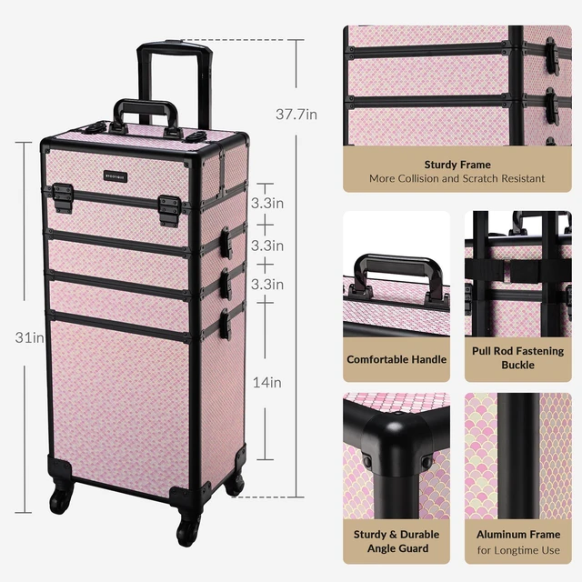Alt view image 5 of 7 - Byootique Large Rolling Makeup Case on Wheels 4in1 Cosmetology Art Deco Bloom