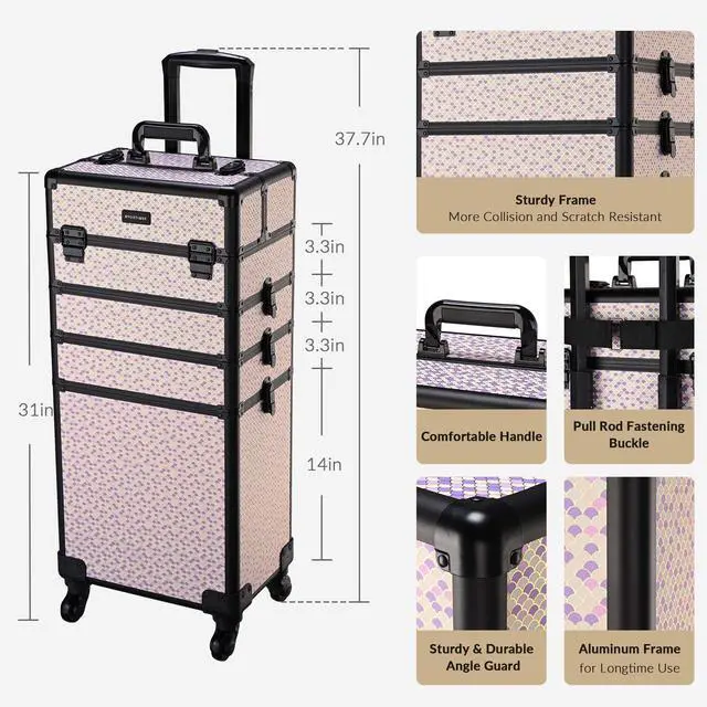 Alt view image 5 of 7 - Byootique Cosmetology Case on Wheels 4in1 Professional Makeup Art Deco Tyrian