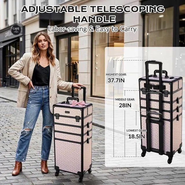 Alt view image 6 of 7 - Byootique Cosmetology Case on Wheels 4in1 Professional Makeup Art Deco Tyrian