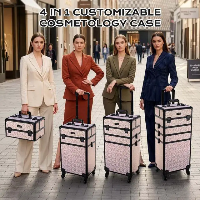 Alt view image 4 of 7 - Byootique Cosmetology Case on Wheels 4in1 Professional Makeup Art Deco Tyrian