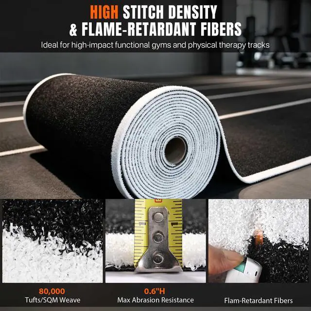 Alt view image 4 of 7 - Yescom 4FTx50FT Black Commercial-Grade Sports Gym Turf Runway for Sled Track HIIT Functional Training, 0.6"H Elite 17-Yard Sprint Strip S&C Facility