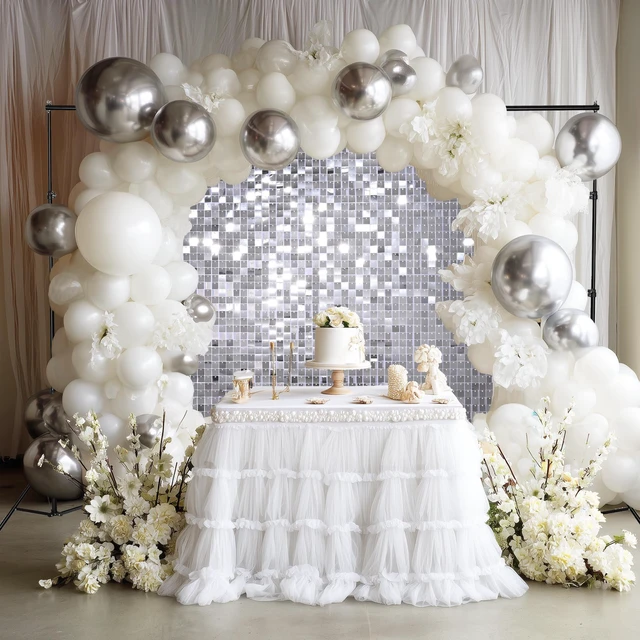 Alt view image 3 of 7 - Instahibit 8.5x10 Ft Backdrop Stand w/ 72 pcs Sliver Shimmer Wall Panels for Wedding Party Decoration