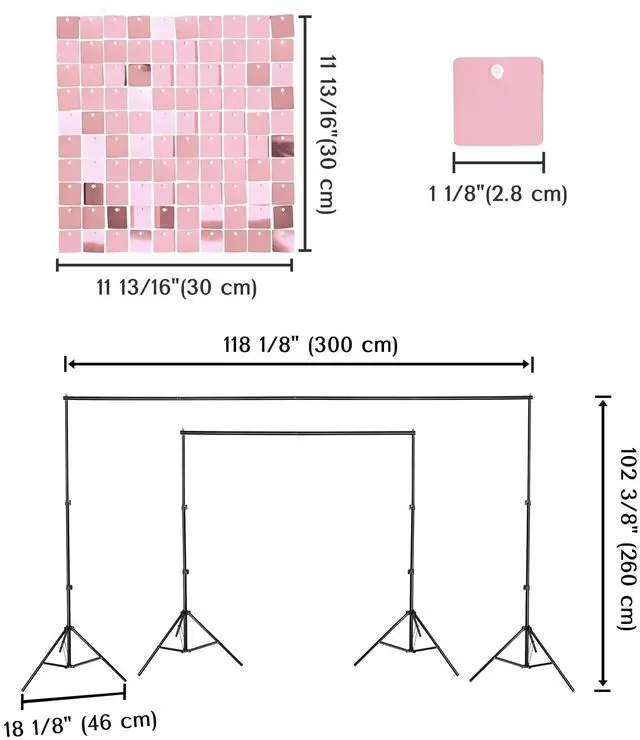 Alt view image 2 of 7 - Instahibit 8.5x10 Ft Backdrop Stand w/ 72 pcs Pink Shimmer Wall Panels for Wedding Party Decoration