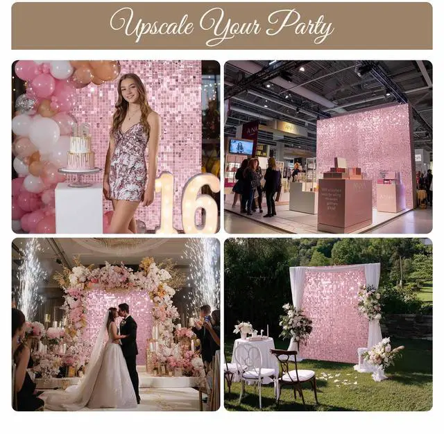 Alt view image 3 of 7 - Instahibit 8.5x10 Ft Backdrop Stand w/ 72 pcs Pink Shimmer Wall Panels for Wedding Party Decoration
