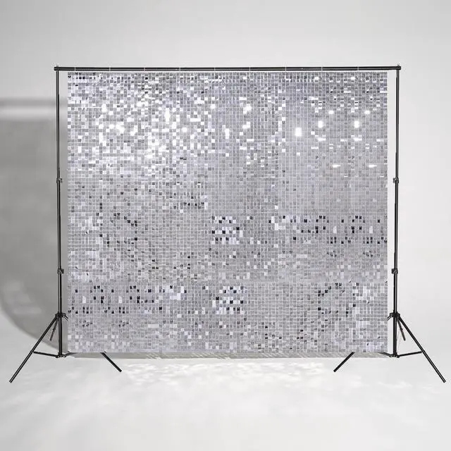 Main image of Instahibit 10x7FT Shimmer Wall Backdrop Adjustable Background Stand 72 Pcs Sliver Square Sequin Panel for Wedding Party