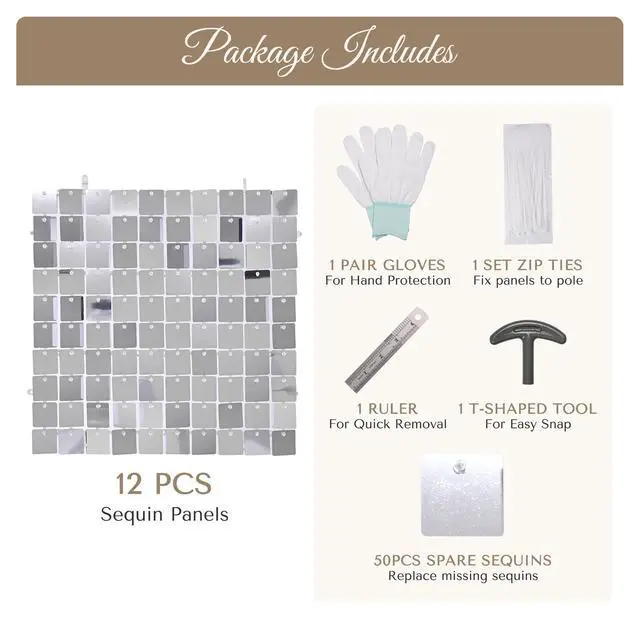 Alt view image 4 of 7 - Instahibit 10x7FT Shimmer Wall Backdrop Adjustable Background Stand 72 Pcs Sliver Square Sequin Panel for Wedding Party