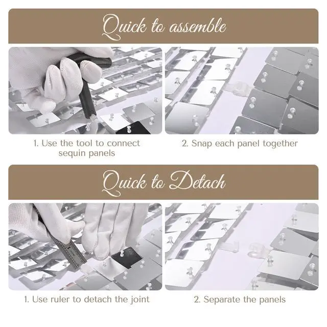 Alt view image 5 of 7 - Instahibit 10x7FT Shimmer Wall Backdrop Adjustable Background Stand 72 Pcs Sliver Square Sequin Panel for Wedding Party