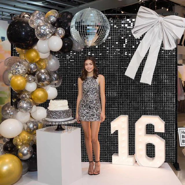 Alt view image 3 of 7 - Instahibit 10x8 FT Shimmer Wall Backdrop with Stand 72 Pcs Panels Decor for Wedding Party