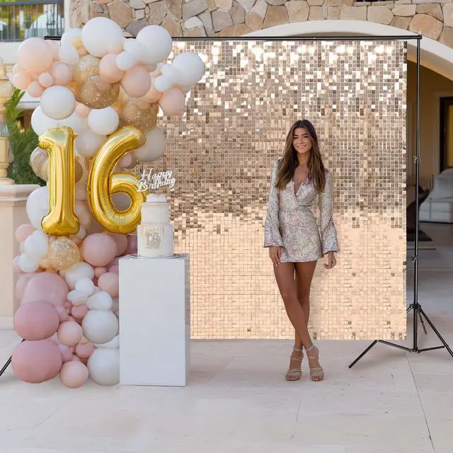 Alt view image 3 of 7 - Instahibit 10x7 FT Shimmer Wall Backdrop with Stand 72 Pcs Panels Decor for Wedding Party