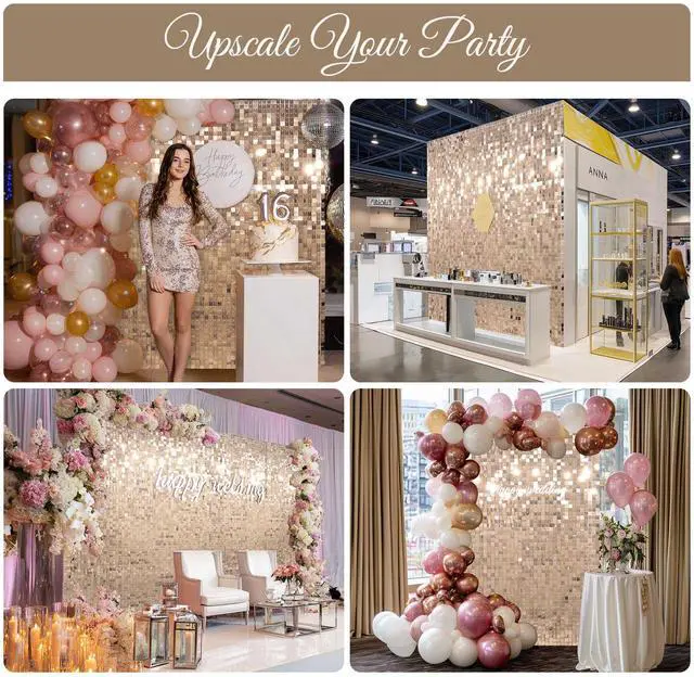 Alt view image 7 of 7 - Instahibit 10x7 FT Shimmer Wall Backdrop with Stand 72 Pcs Panels Decor for Wedding Party