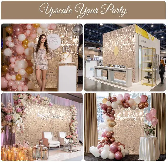 Alt view image 3 of 7 - Instahibit 8.5x10 FT Shimmer Wall Backdrop with Stand 72 Pcs Panels Decor for Wedding Party