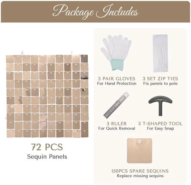 Alt view image 4 of 7 - Instahibit 8.5x10 FT Shimmer Wall Backdrop with Stand 72 Pcs Panels Decor for Wedding Party