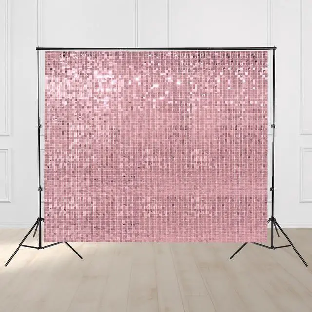 Main image of Instahibit 10x7 FT Shimmer Wall Backdrop Adjustable Background Stand 72 Pcs Pink Square Sequin Panels for Wedding Party