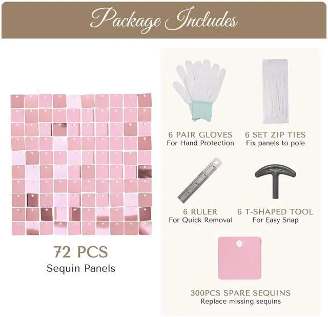 Alt view image 3 of 7 - Instahibit 10x7 FT Shimmer Wall Backdrop Adjustable Background Stand 72 Pcs Pink Square Sequin Panels for Wedding Party
