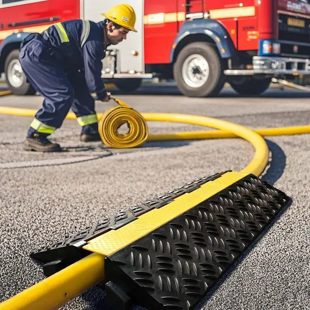 Alt view image 2 of 7 - Yescom Cable Ramp Protector 1 Channel Hose Protecitive 40000 Lbs Load Capacity, 39.37"x22.83"x4.72" Speed Bump for Road