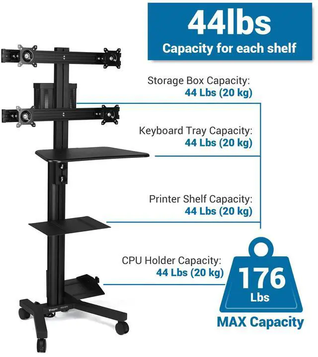 Alt view image 2 of 7 - Yescom NexusX Commander Rolling Computer Cart 4-Monitors Industrial Heavy-Duty Mobile Workstation for Production Line Monitoring MES/HMI Control Shop Floor Inspections Black
