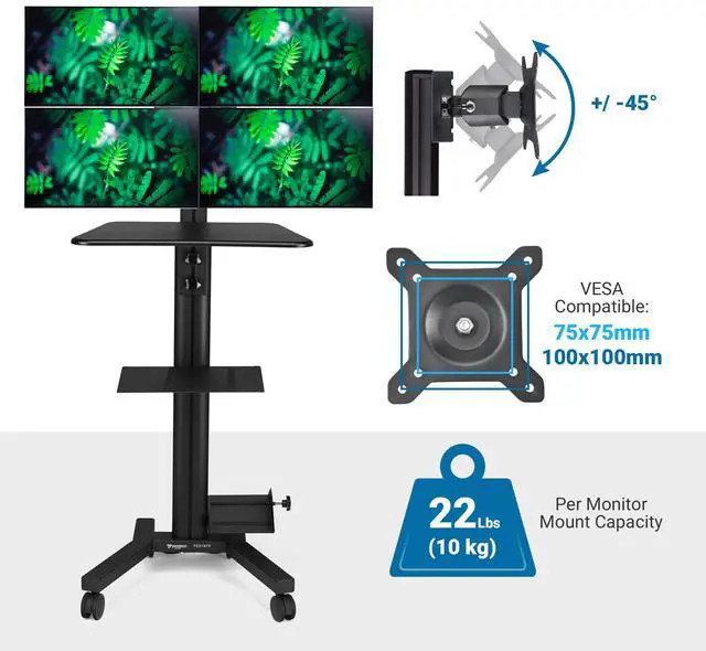 Alt view image 4 of 7 - Yescom NexusX Commander Rolling Computer Cart 4-Monitors Industrial Heavy-Duty Mobile Workstation for Production Line Monitoring MES/HMI Control Shop Floor Inspections Black