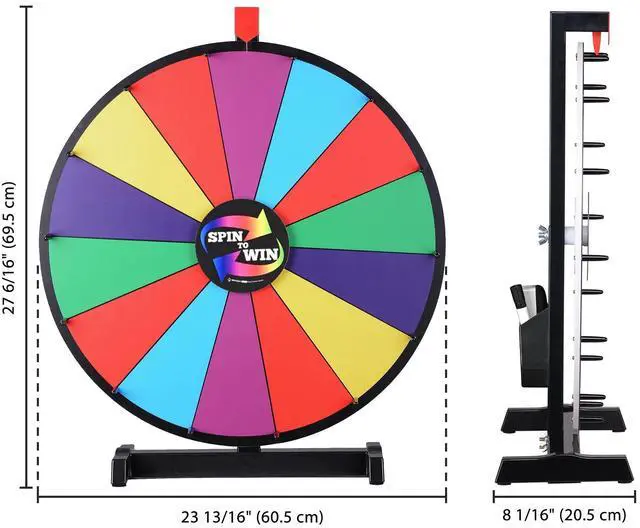 Alt view image 7 of 7 - WinSpin Prize Wheel Combo Kit 24" & 10" Tabletop Spinning Game 14 Rainbow Slots Dry Erase Dual-Size Portable Roulette
