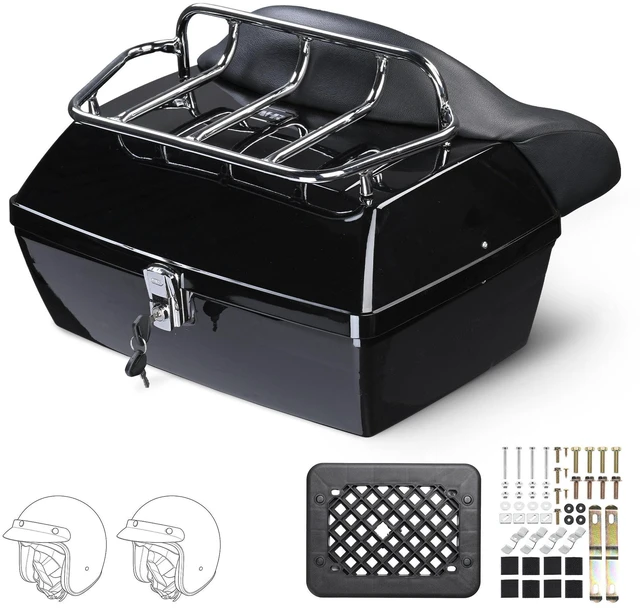 Main image of Yescom 48L Universal Motorcycle Tail Box Top Case Luggage with Top Rack & Backrest for Harley Road King