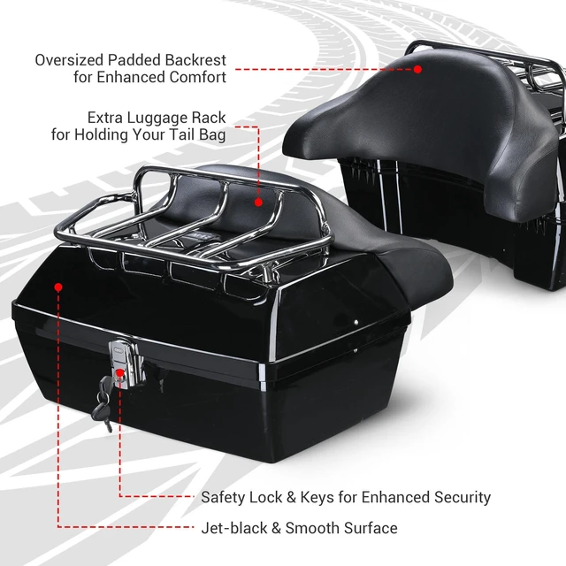 Alt view image 2 of 7 - Yescom 48L Universal Motorcycle Tail Box Top Case Luggage with Top Rack & Backrest for Harley Road King