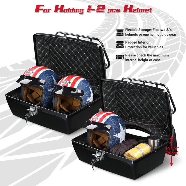 Alt view image 3 of 7 - Yescom 48L Universal Motorcycle Tail Box Top Case Luggage with Top Rack & Backrest for Harley Road King