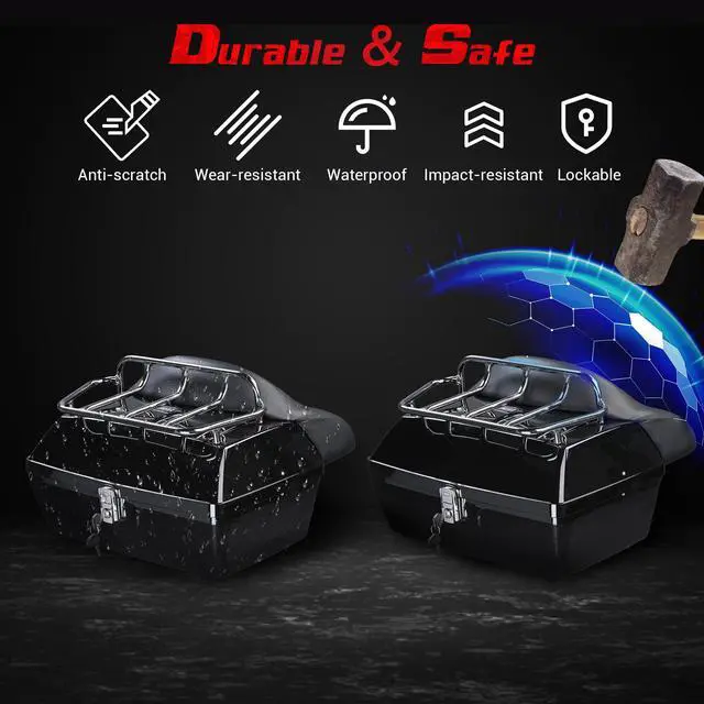 Alt view image 5 of 7 - Yescom 48L Universal Motorcycle Tail Box Top Case Luggage with Top Rack & Backrest for Harley Road King
