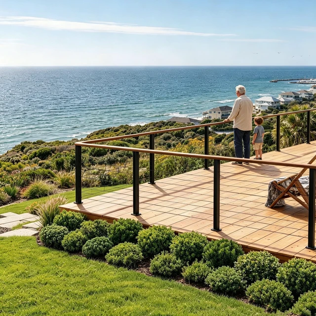 Alt view image 2 of 7 - Yescom Black Cable Railing Post 36 inch for Horizontal Deck Railing Pre-Drilled Surface Mount Flat Top Easy Install Stainless Steel Deck Post