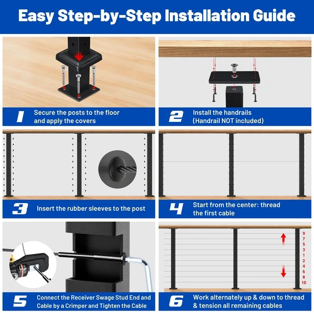Alt view image 5 of 7 - Yescom 36" Cable Railing Post x8 Complete Set with 1/8" Silver Cable Wire Hardware Installation Tools for 25-35ft Horizontal Deck Railing