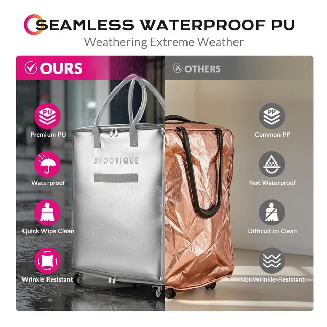 Alt view image 3 of 7 - BYOOTIQUE 20" Rolling Shopping Bag Grocery Bag on 5 Wheels for Travel|66 Lbs Weight Capacity,Waterproof,PU Material,Reusable Shopping Trolley,Rolling Bag with Handle,for Laundry House Moving,Silver