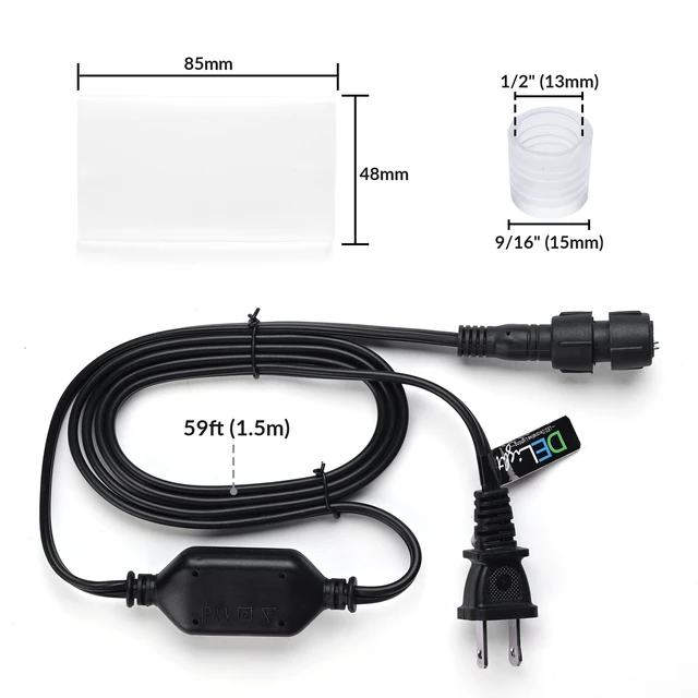 Alt view image 5 of 5 - Yescom LumeVine 1/2" LED Rope Light Power Cord 110-120V AC 5ft Cable with Fuse