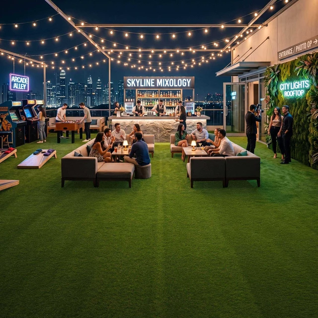 Alt view image 2 of 7 - Yescom 4'x50' Realistic Rooftop Bar Turf Party Flooring 0.8"H Highly-Reusable Commercial Outdoor Event Synthetic Turf
