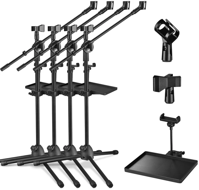 Main image of Yescom Mic Stand with Storage Tray 31"- 53" Flexible Height Stable Tripod Base Podcast Studio 4 Packs