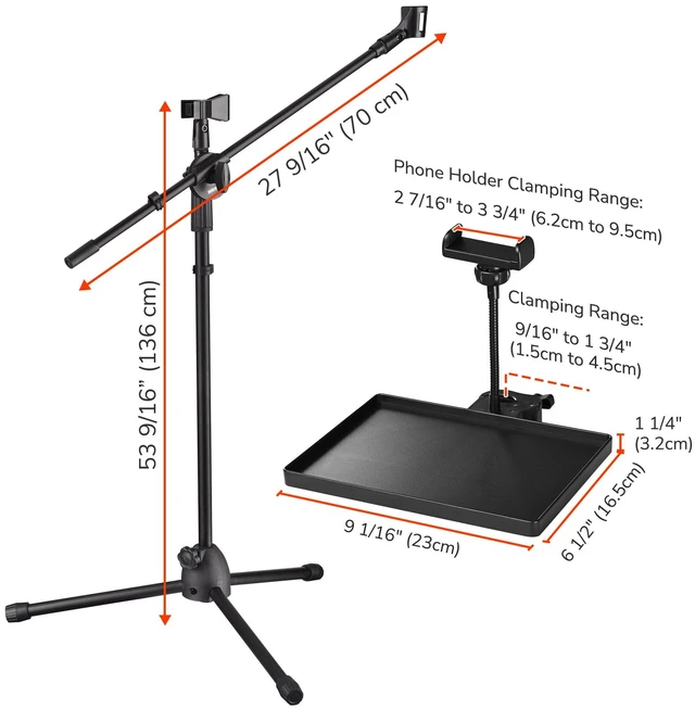 Alt view image 7 of 7 - Yescom Mic Stand with Storage Tray 31"- 53" Flexible Height Stable Tripod Base Podcast Studio 4 Packs