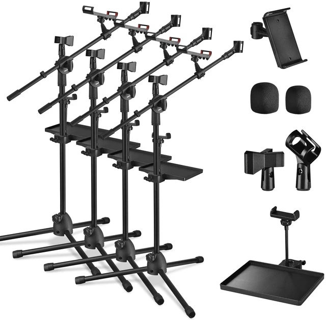 Main image of Yescom Microphone Stand with Storage Tray 31"-53" Height Widened Base Phone Holder for Music Studio 4 Packs