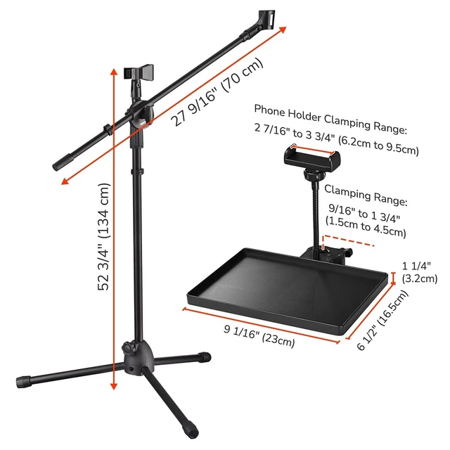 Alt view image 7 of 7 - Yescom Microphone Stand with Storage Tray 31"-53" Height Widened Base Phone Holder for Music Studio
