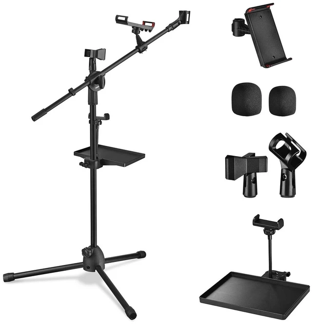 Main image of Yescom Microphone Stand with Storage Tray 31"-53" Height Widened Base Phone Holder for Music Studio