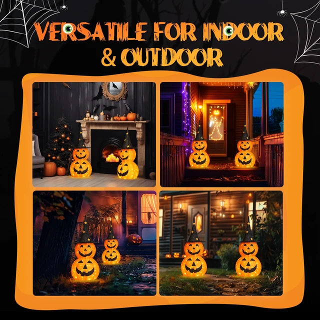 Alt view image 5 of 7 - Yescom 2Pcs 3FT Halloween Collapsible Pumpkin LED Jack-O-Lantern Outdoor Decoration