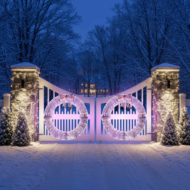 Alt view image 3 of 7 - Yescom 60 inch Commercial Outdoor Pre-Lit Christmas Wreath 4600 LED Lights for Gable & Window, 10lb Light Weight, Space-Saving Sectional Metal Frame