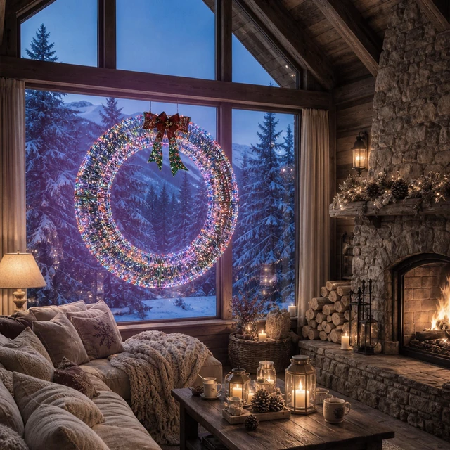 Alt view image 4 of 7 - Yescom 60 inch Commercial Outdoor Pre-Lit Christmas Wreath 4600 LED Lights for Gable & Window, 10lb Light Weight, Space-Saving Sectional Metal Frame