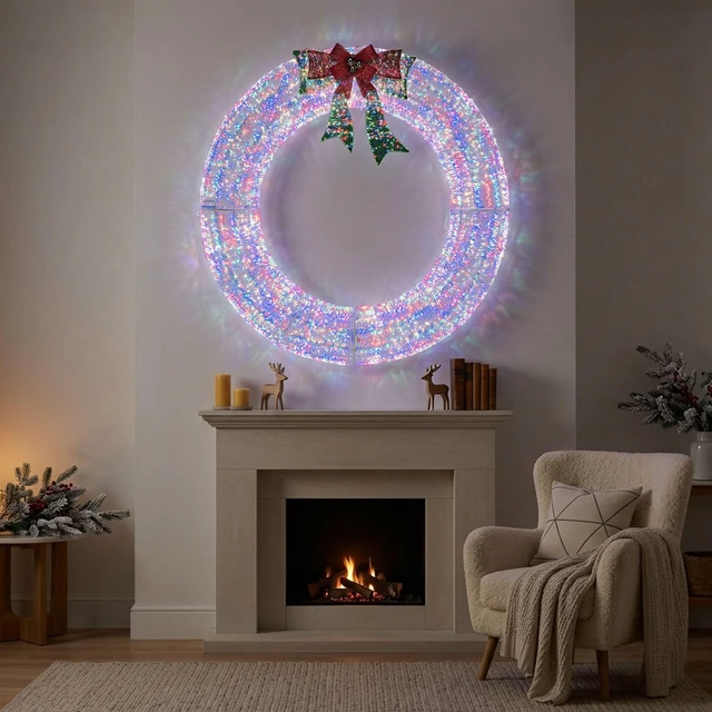 Alt view image 5 of 7 - Yescom 60 inch Commercial Outdoor Pre-Lit Christmas Wreath 4600 LED Lights for Gable & Window, 10lb Light Weight, Space-Saving Sectional Metal Frame