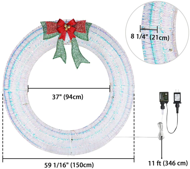 Alt view image 7 of 7 - Yescom 60 inch Commercial Outdoor Pre-Lit Christmas Wreath 4600 LED Lights for Gable & Window, 10lb Light Weight, Space-Saving Sectional Metal Frame