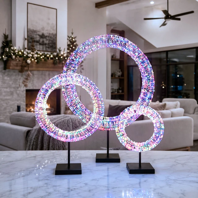 Alt view image 4 of 7 - Yescom 3pc Pre-Lit Wreath Set 24/20/16in Iridescent Retro 1700 LED Lighted Holiday Decor for Front Door Mantel Wall, Stand-Mount & Hanging Compatible