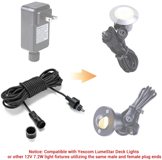 Alt view image 2 of 6 - Yescom UL Listed Deck Light Extension Cord 16.4ft Male and Female Plug Ends, 600mA, 7.2W, 5m Extra Long for LumeStar Deck Lights & Landscape Lighting