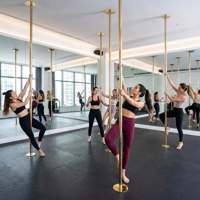 Alt view image 7 of 7 - Yescom 11 FT Gold Spinning Static Dancing Pole Kit w/ Extensions Fitness Dance Exercise