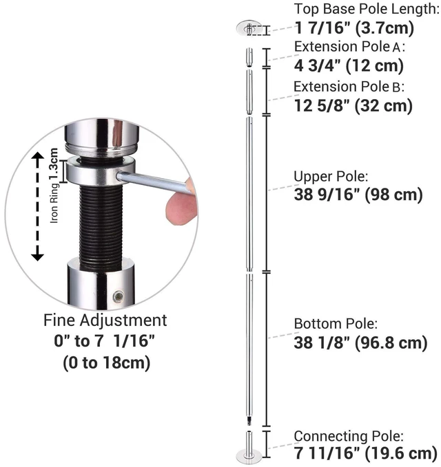 Alt view image 4 of 7 - Yescom Stripper Pole 9.25 FT Dancing Pole 45mm Dance Pole Kit Static Spinning for Party Club Fitness Silver, Max Load 1102 Lbs