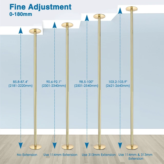 Alt view image 6 of 7 - Yescom 11 FT Gold Spinning Static Dancing Pole Kit w/ Extensions Fitness Dance Exercise