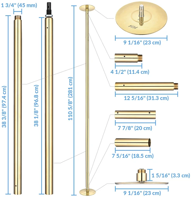 Alt view image 7 of 7 - Yescom Professional Stripper Pole Static Spinning Dancing Pole Kit 9.25FT for Party Club Exercise Fitness, Gold