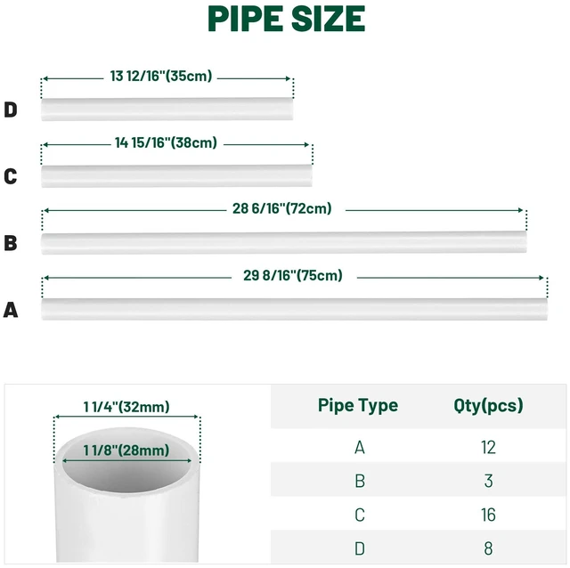 Alt view image 5 of 7 - Yescom 39Pc 32mm DIY PVC Pipe Sch 40 with 2/3/4 Way Fitting Furniture Grade