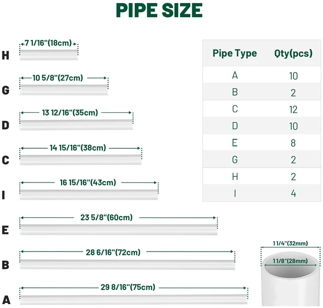 Alt view image 5 of 7 - Yescom 50Pc 32mm DIY PVC Pipe Sch 40 with 2/3/4 Way Fitting Furniture Grade